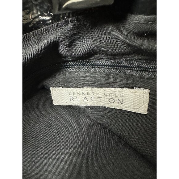 Kenneth Cole Reaction Large Quilted Tote Black Patent Leather Boho Shoulder Bag - Picture 7 of 8